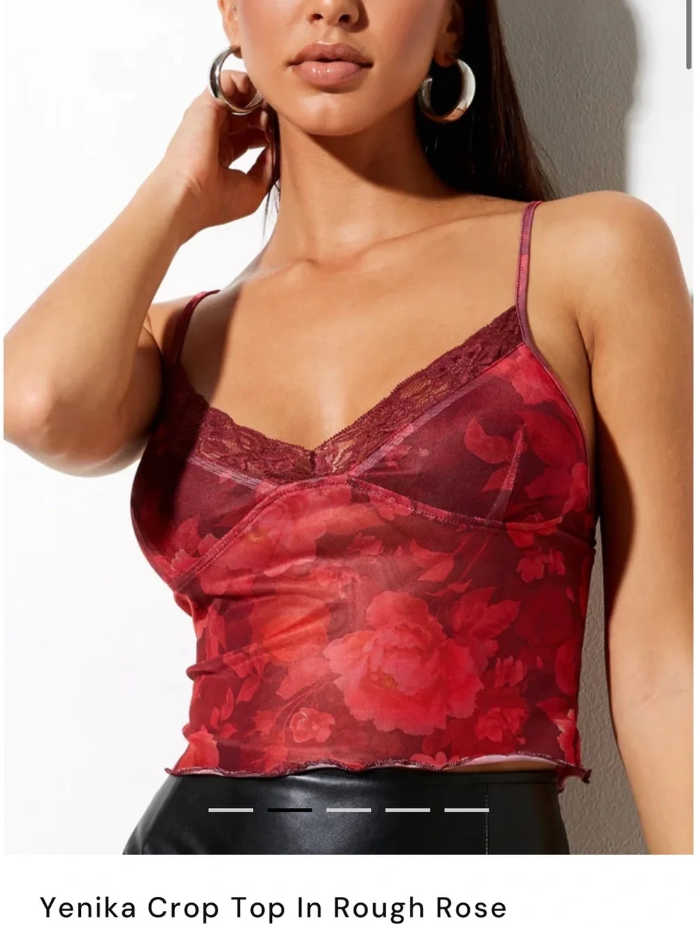 Motel Rocks Yenika cami crop top in a burgundy rough rose floral